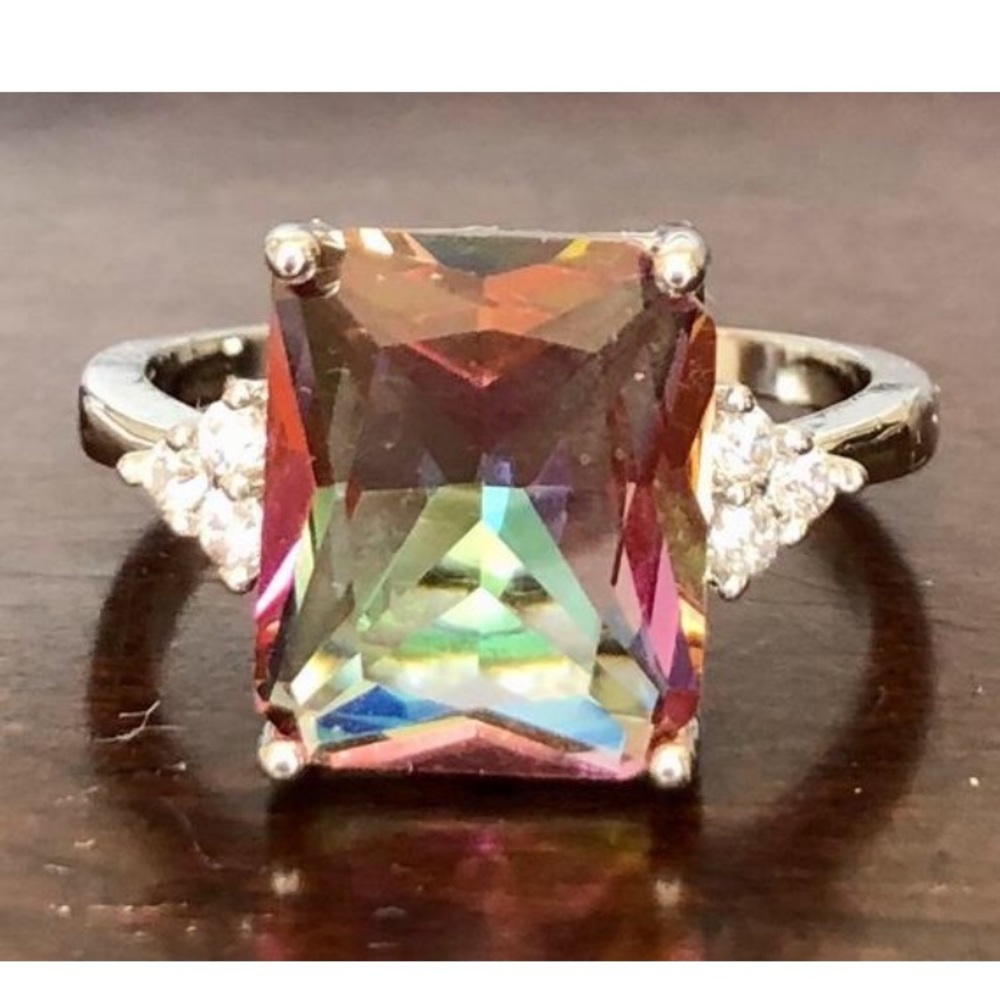 Rainbow Mystic Topaz CZ 925 Ring Size 8 1/4 - Picture 8 of 8
